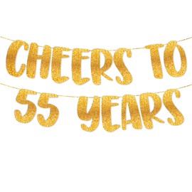 TOYVENTURES Cheers to 55 Years Gold Glitter Banner - Happy 55th Birthday Party Decorations 8 Feet, 55th Wedding Anniversary Party Supplies - Milestone Celebration Decor - Pre-strung, No DIY Required