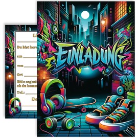 10 Children's Invitation Cards Invitation Children's Birthday Party Graffiti Neon City Beats Boys and Girls Children's Birthday Party First Day at School 5 6 7 8 9 10 11 12 13 14