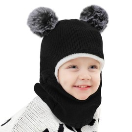 AYPOW Baby Kids Winter Warm Hat Balaclava for 1-6Years, Multifunction Thermal Windproof Knitted Hat Scarf Set for Girls Boys Toddler, Fleece Lined Hat Cap Hood Neck Warmer Scarf for Outdoor Activities