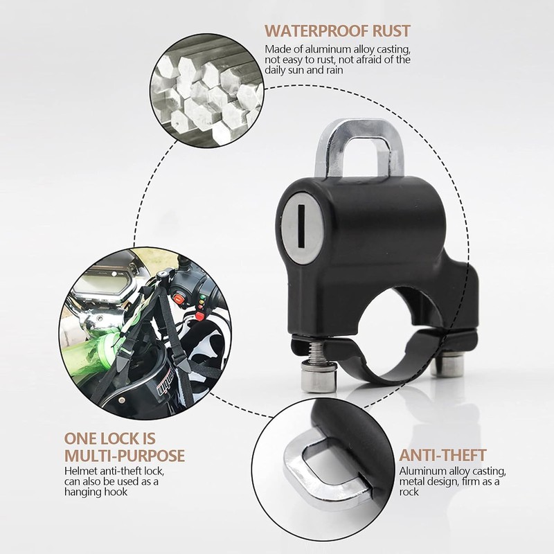 Motorcycle Helmet Lock, 2Pcs Universal Motorcycle Helmet Anti-Theft Security Helmet