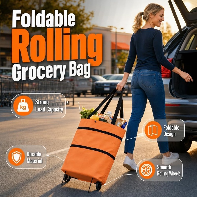 Bolsa de Compras Plegable 2 en 1 con Ruedas, Carrito