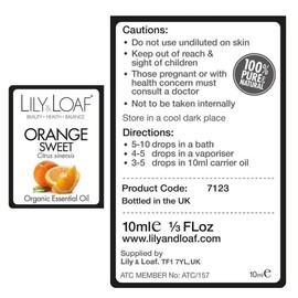 Lily & Loaf Sweet Orange Organic Essential Oil (Citrus sinensis) | 100% Pure & Natural | 10ml