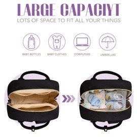 Tuwubi Diaper Bag Backpack,Baby Essentials Travel Tote Bag, Multi function Waterproof Backpacks,Travel Essentials with Stroller Straps & Pacifier Case - Black