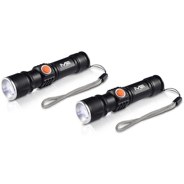 Qivee LED Taschenlampe, 2er Set, USB-Wiederaufladbar, 1200 Lumen, Schwarz