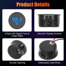 Linkstyle 2PCS DC 12V 24V Voltage Meter, 4V-100V Battery Voltmeter Gauge, Car Voltage Gauge LED Digital Display for Car Boat Motorcycle Truck