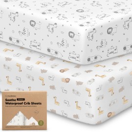 2-Pack Waterproof Crib Sheets for Girl, Boy - Organic Cotton 52X28 Fitted Crib Sheets Neutral,Crib Mattress Protector Sheets,Soft Toddler Bed Sheets,Washable Infant Fitted Baby Crib Sheets (KeaSafari)