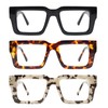JM 3 Pack übergroße Quadratische Lesebrille für Damen Herren, Blaulichtfilter