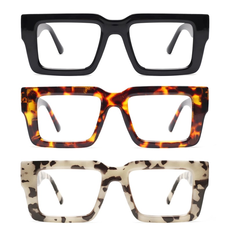 JM 3 Pack übergroße Quadratische Lesebrille für Damen Herren, Blaulichtfilter