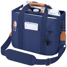 Mossio Large Canvas Tote Bag for Women with Multi Pockets - Laptop Crossbody Shoulder Handbag Everyday Tote with Compartments (05-Navy Blue)