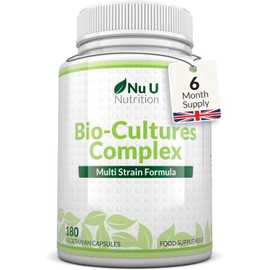 Bio-Cultures Complex – 180 High-Strength Capsules – 6-Month Supply – Multi-Strain Probiotic Formula with Lactobacillus Acidophilus, Rhamnosus & Bifidobacterium – Nu U Nutrition