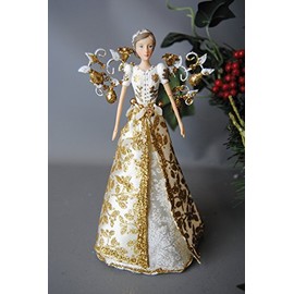 Four Seasons- Gold Leaf Angel - Christmas Tree Topper Fairy - Gold and Cream Glitter