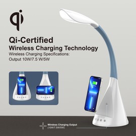 Modern LED Desk Lamp for Home Office with Wireless Charger & Touch Control, 700LM Eye-Caring Desk Light for College Dorm, 5 Levels of Brightness, 3 Light Modes, Adjustable Gooseneck, Flexible, White