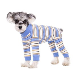 Dog Striped Recovery Suit, Puppy After Surgery Onesie for Female Male Dogs, Dogs Cats Long Sleeve Pajamas Bodysuit, Surgery Abdominal Wound Bandages Clothes, Dog Pant for Shedding Skin Disease