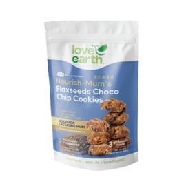 Love Earth Nourish Mums Flaxseeds Choco Chip Lactation Cookies 280g - Delicious & Nutritious Snack for Breastfeeding Moms, Supports Natural Milk Supply, Packed with Omega-3, Healthy Lactation Aid