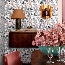 WalRiddle Black/White Skull Mushroom Gothic Peel and Stick Wallpaper Modern Esay Peel Off Vintage Self Adhesive Removable Stick on Wall Paper for Kitchen Cabinet Furniture Renter Friendly