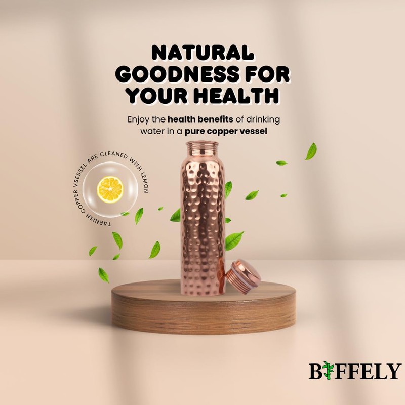 BIFFELY 100% Pure Copper Water Bottle for Drinking – Extra