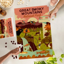 Lantern Press 1000 Piece Jigsaw Puzzle, Great Smoky Mountains National Park, Tennessee, Geometric National Park Series