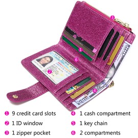 Womens Wallets RFID Small Compact Bifold Leather Card Holder Zip Pocket