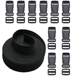 VEGCOO 10 Set Fibbie in Plastica con Fettuccia Nylon 10m e Sgancio Laterale, 20/38mm Regolabili Plastica Fibbia Cinghia Clip Cintura, Fibbia a Clip Zaino per Zaini/Cucito/Borsoni/Collare per Animali