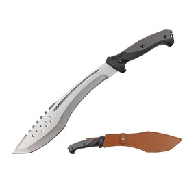 Blazing S. Full Tang Kukri Hunting Machete with Leather Sheath for Hunting I Camping I Outdoor Activities I 5.8mm Thick Stainless Steel I 5CR15Mov I (Ingram Gray Handle)