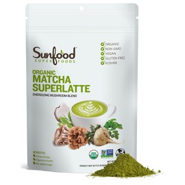 Sunfood Matcha Superlatte | Organic Matcha Latte - All Natural Superfoods + Adaptogens | 1 Pack, 6oz Bag | Healthy Coffee Substitute | Vegan, Non-GMO, Gluten-Free