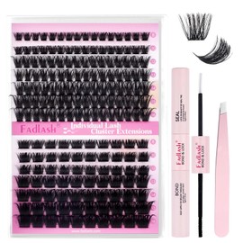Fadlash Individual Eyelashes Cluster Lashes Kit 0.07 D Curl 8-16mm 100D+200D Diy Lash Extension Kit Fluffy Cluster Lashes With Lash Bond And Seal,Tweezers Light Fluffy Diy At Home