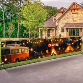 HOMETITUTE Camping Banner Happy Camper Themed Truck Tent Outdoor Garden Fence Banner 118 x 20 inchs Happy Camper Adventure Indoor Outdoor Party Decor Supplies Backdrop