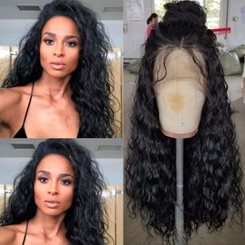 QD-Tizer Loose Curly Hair Wigs Synthetic Lace Front Wigs for Black Women Balck Long Curly Lace Front Wigs with Baby Hair Heat Resistant 180% Density