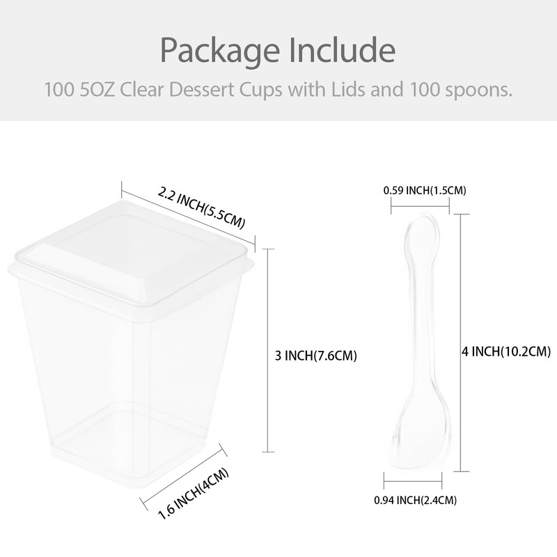 100 PCS 5OZ Clear Dessert Cups with 100 Lids and
