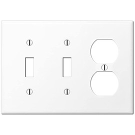 OVERSIZED 3 Gang Combo Metal Wall Plate - (1) Outlet - Duplex with (2) Toggles Jumbo Combination Light Switch Plate Cover, Stainless Steel Painted White, UL Listed, 5.5" x 7.5" - Made in USA