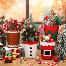 Syhood 4 Pcs Christmas Felt Buckets Christmas Decorations Bucket Snowman Elf Gingerbread Man Santa Claus Christmas Candy Bags Christmas Treat Hamper for Holiday Party Gift Packaging Table Centerpiece