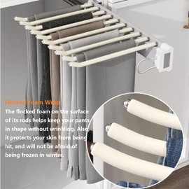 CNCEST Pull Out Closet Trousers Hanging Rack,22 Arms Steel Pull Out Pants Rack Closet Rod,Wardrobe Clothing Rail,Closet Organizer Rack for Pants and Coat,Load 33lbs Black(23.2x18.1x3.7) (White)