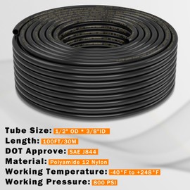 CheeMuii 100 FT 1/2 Pneumatic Tubing 1/2" PA12 Nylon DOT Air Line SAE J844 DOT Air Hose 30.5 Meter 1/2 Inch OD Pneumatic Air Tubing Pipe Hose Line