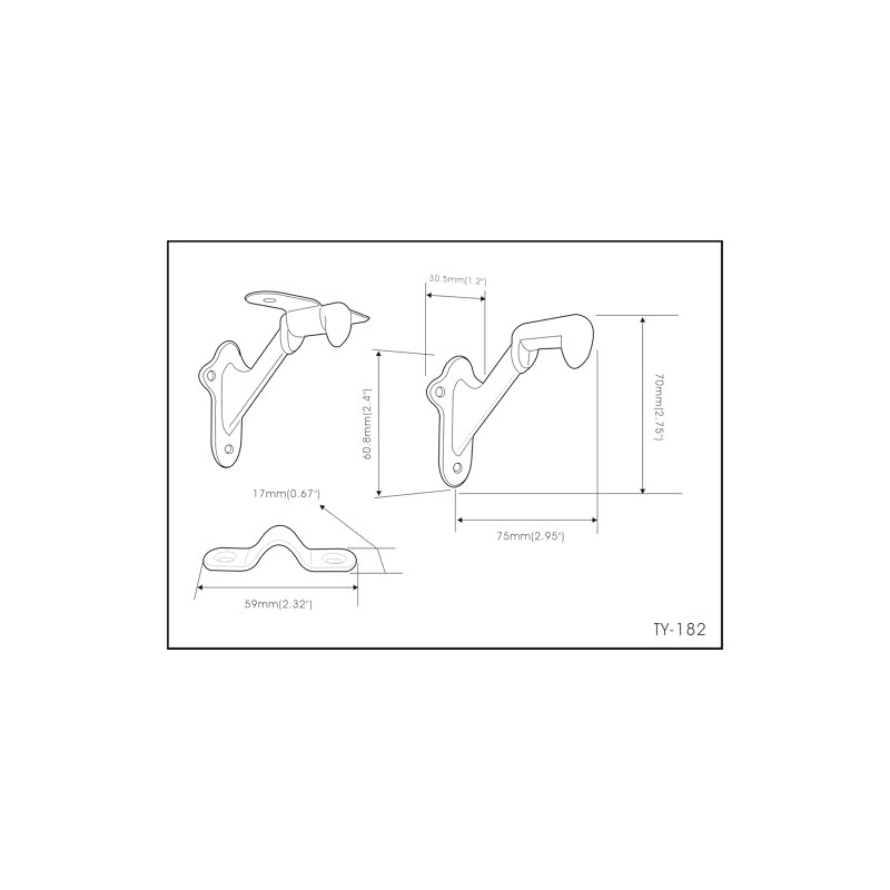 QCAA HandRail Brackets, 3", Zinc Die Cast, Champagne Brass, 4