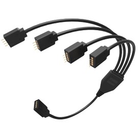 Akasa 1 zu 4 RGB LED Splitter und Verlängerungskabel, Y Verteilter Kable für 4 pin RGB LED Streifen, 4 Polig LED Strip Verlängerung Verteilter Kable, 50cm, schwarz, AK-CBLD04-50BK