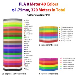 dikale 3D Pen Filament 1.75mm PLA Refills 40 Colors, Each Color 8 Meters(26 Feet), Total Length 320m(1050 Feet), 250 Stencils eBooks, Safe for Kids to Create Stunning 3D Art with 40 Vibrant Colors