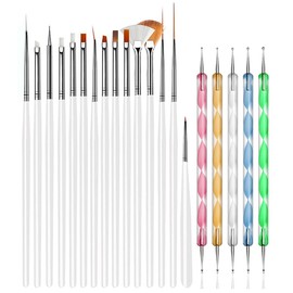 JOYJULY 20pcs Nail Art Design Tools, 15pcs Painting Brushes Set with 5pcs Dotting Pens (White) …