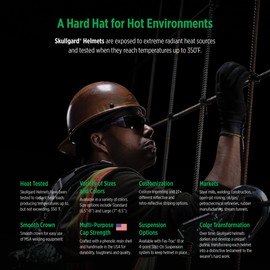 MSA 475409 Skullgard Full Brim Safety Hard Hat with Fas-Trac III Ratchet Suspension | Non-Slotted Hat, Made of Phenolic Resin, Radiant Heat Loads up to 350F - Standard Size in Yellow