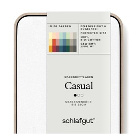 Schlafgut Casual Fitted Sheet, 90 x 190 cm to 100 x 200 cm, Full White, Fitted Sheet Made from 100% Organic Cotton