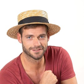 Lipodo Circular Saw Straw Hat Beige Women/Men - Sun Hat Made of 100% Wheat Straw - Boater Made in Italy - Gondolier Hat for Spring/Summer - Hat with Grosgrain Ribbon, natural