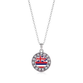 Inspired Silver - Hawaii Flag - Silver Necklace for Women - Circle Pendant Chain Necklace Jewelry Gift with Cubic Zirconia - Women's Necklace Charm with Lobster Claw Clasp