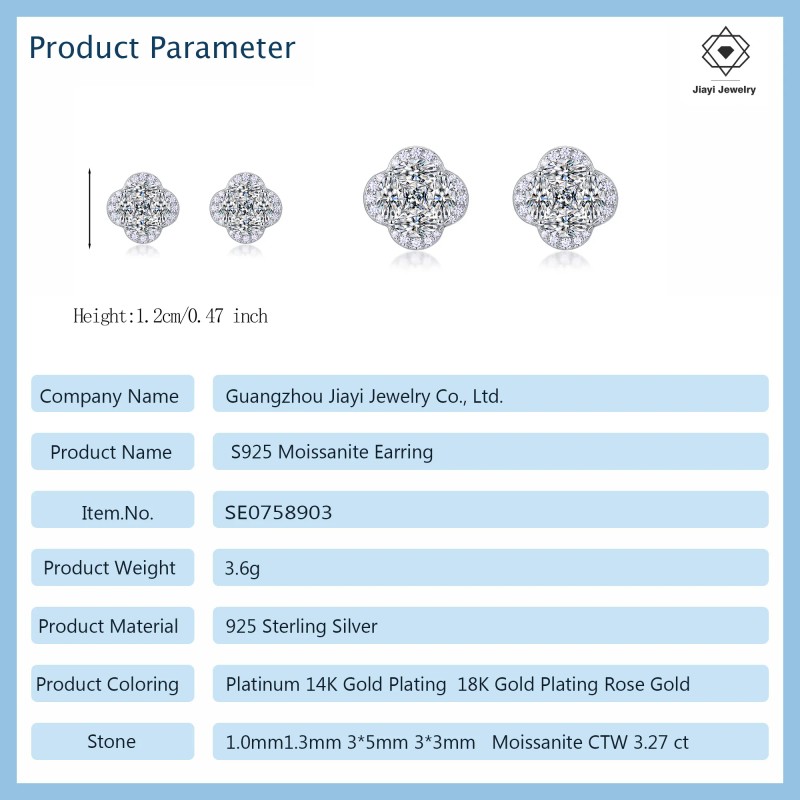 3.6 CTW S925 Sterling Silver Four Leaf Clover Moissanite Stud
