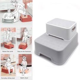 XKMT- Gray Kid,Baby,Toddler Double Up 2 Step Stool Anti-Slip Sturdy Two Step Stool For Potty Training, Bathroom, Kitchen, Toilet Stools, Nursery Furniture [P/N : ET-BABY008-GRAY]