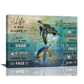 Sea Turtle Wall Art Turtle Pictures Wall Decor Inspirational Quotes Canvas Painting Print Ocean Artwork Modern Home Decor Framed for Living room Bedroom Bathroom Office 12"X16"