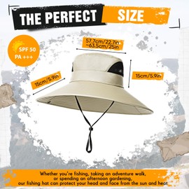 Shyyween 1 Pcs Oversize Sun Hat Men XXL Wide Brim Bucket Hat Big Head Waterproof UPF 50+ Summer Sun Cap for Fishing Hiking Safari (Khaki)
