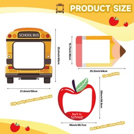 3 Pcs Back to School Photo Props Frame School Bus Photo Booth First Day of School Welcome Decorations School Pencil Shaped Backdrops for Back to School Party Classroom Supplies