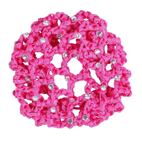 QHP Faux Pearl Diamante Hair Net (Fuchsia)