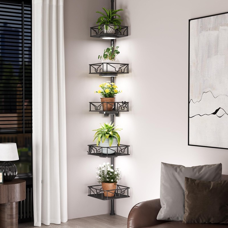 Skycarper 5 Tier Adjustable Corner Shower Caddy Organizer with Hooks,Rustproof