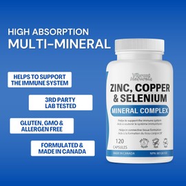Zinc Picolinate 25mg With Copper 2.5mg and Selenium 200mcg, 120 Capsules - 3 In 1 Mineral Complex, Zinc Copper Supplement, Supports Immune System, 4 Month Supply, Vegan, Gluten Free, Made In Canada