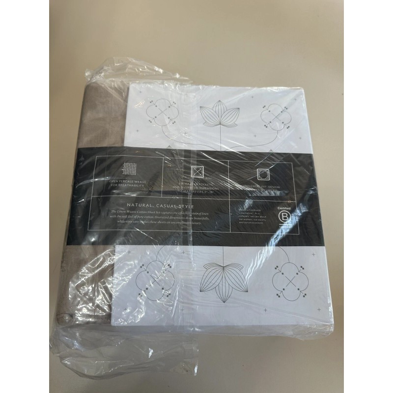 Malouf Linen-weave Cotton Sheet Set Full Size Sand